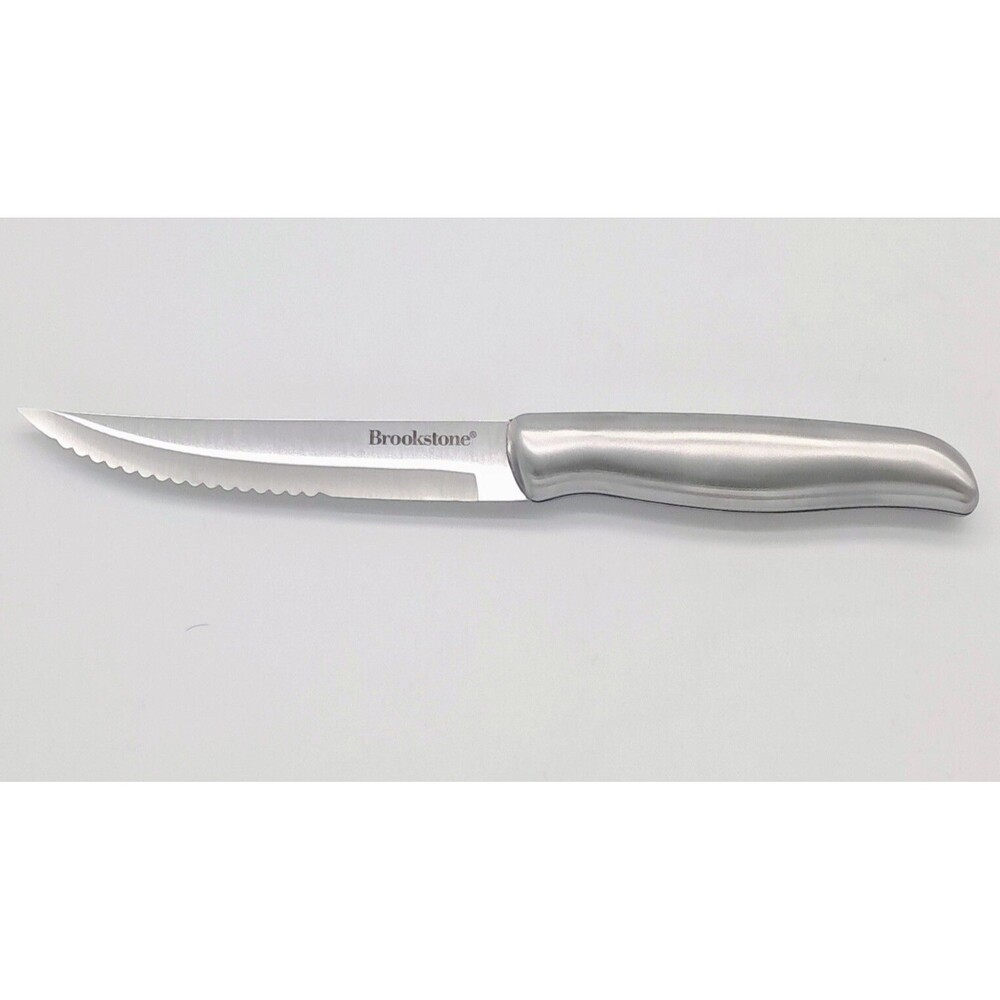 Brookstone 9" Stainless Steel Serrated Steak Knife Set Of Three Modern All-Metal - Picture 3 of 8